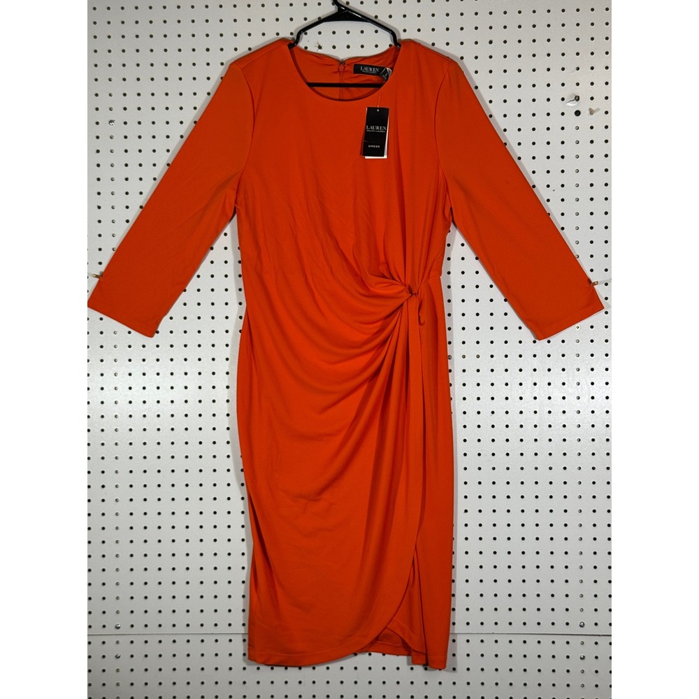 Lauren Ralph Lauren Orange Knotted Sheath Dress Size 12 LD Resort 24